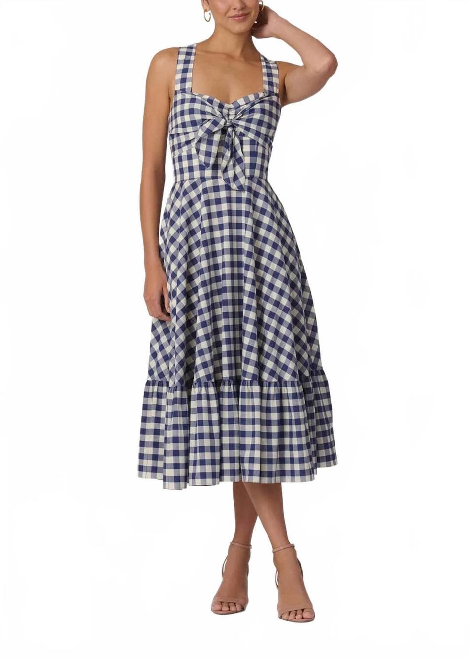 NEW SHOSHANNA nellie midi dress in navy/optic white